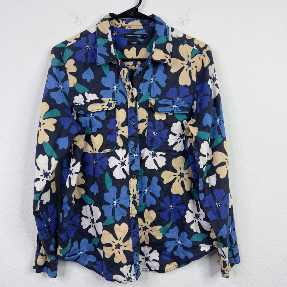 Monoprix Shirt Womens EU40 Floral Hawaiian Linen Camp Parisian Boho Relaxed‎